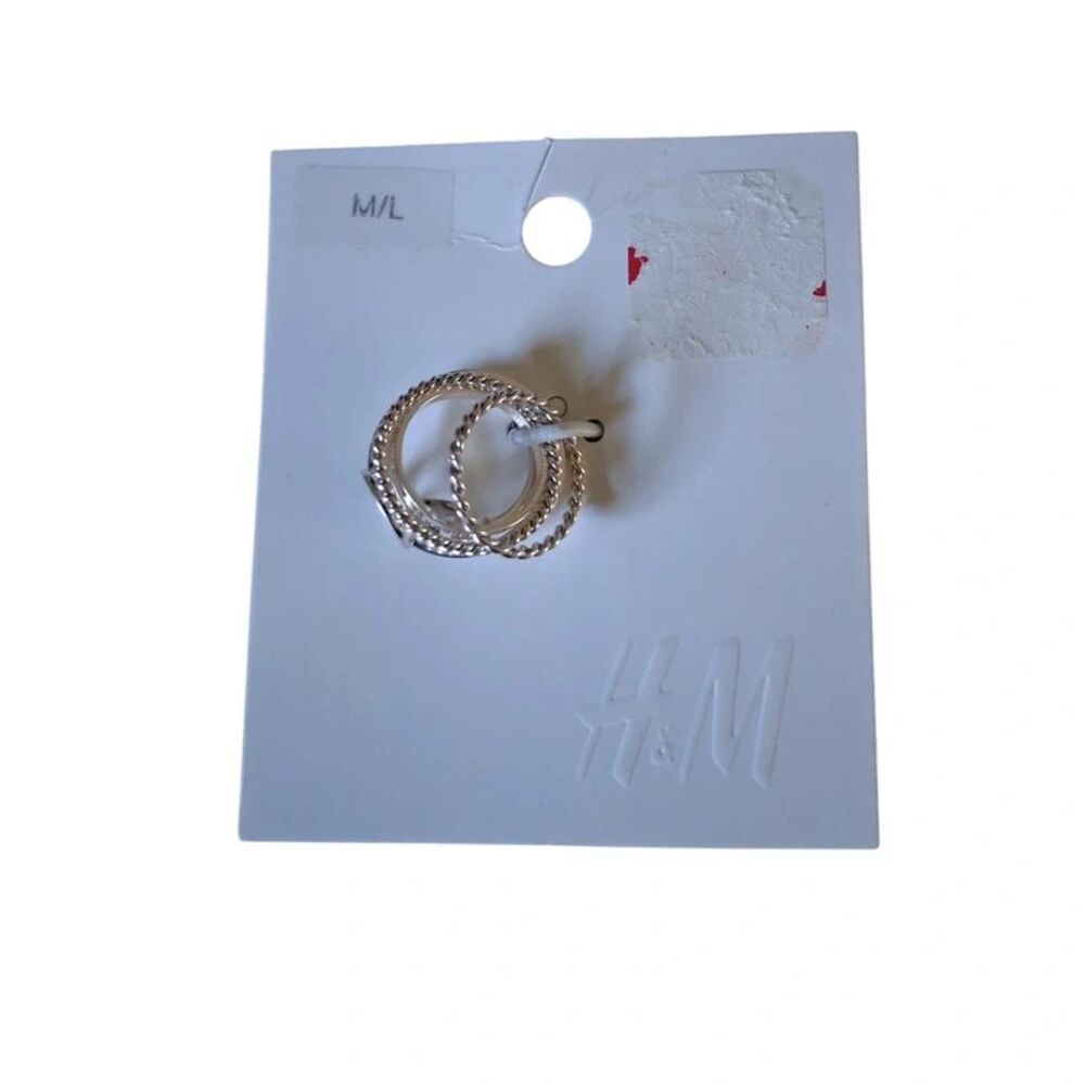 H&M Silver Toned Lightweight Peace Sign Assorted Stackable Ring Set Medium Large